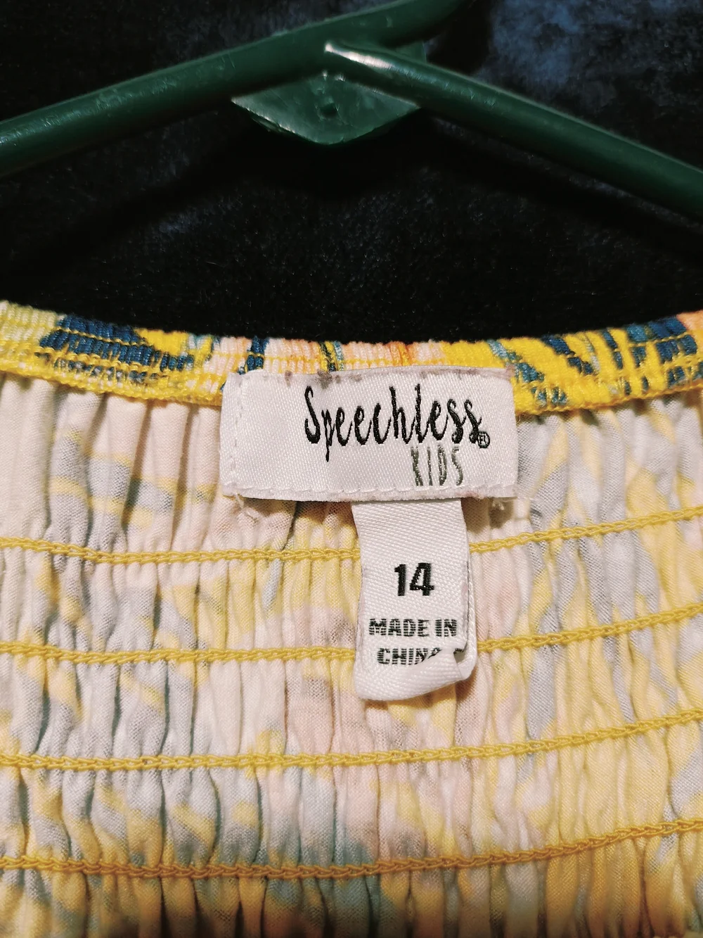 Tropical Smocked Off-Shoulder Girls Dress Sz 14 - Yellow Floral